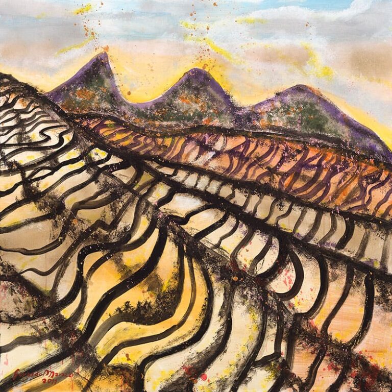 Terrazze schiena di Drago, acrilico su carta di amalfi, cm102x102, Gerardo Marazzi